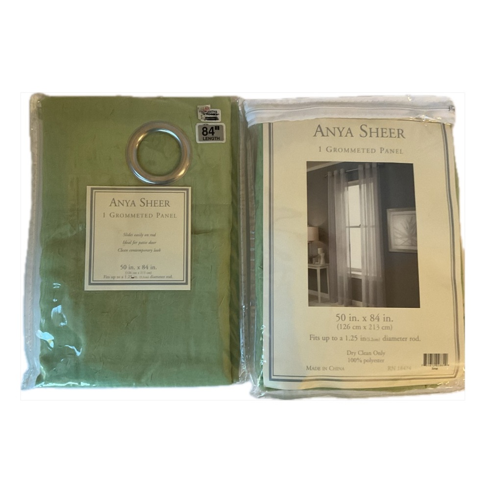 Set of 2 Anya Sheer Grommeted Curtain Panels Light Green 50” x 84” NWT - Picture 11 of 11